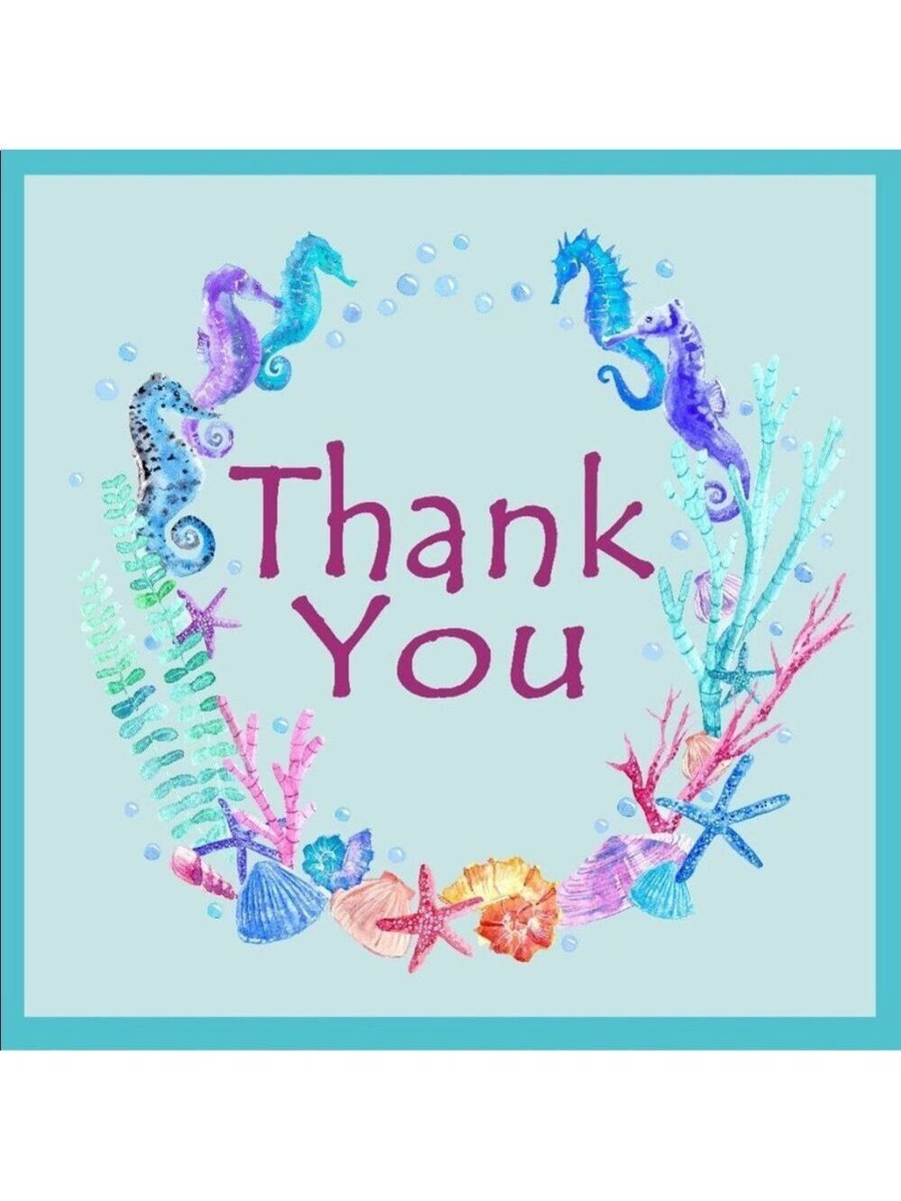 100 (2x2 Inch) Square Stickers, Seahorses High Gloss, Thank You - Picture 2 of 2